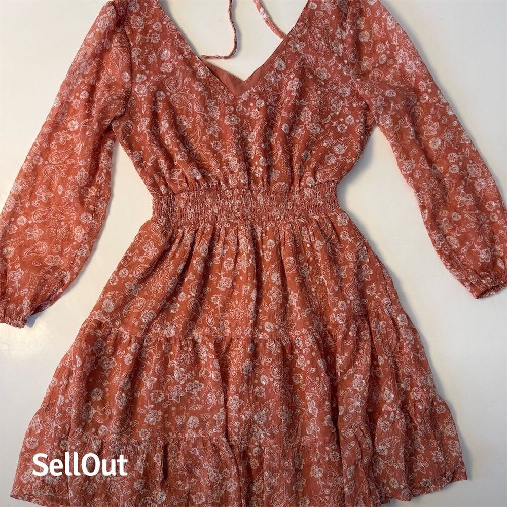 Hollister Floral Mini Dress in Rust Red